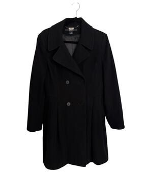 DKNY Coat Womens Size 10 Black Double Breasted Peacoat Mid Length Wool Cashmere